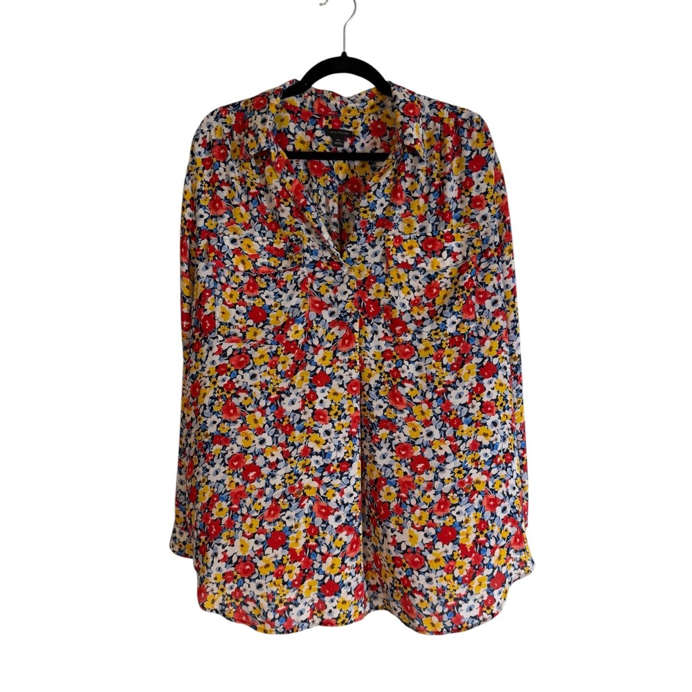 Ann Taylor Blouse Multicolor XXL Women Floral Long Sleeve Button Front Casual
